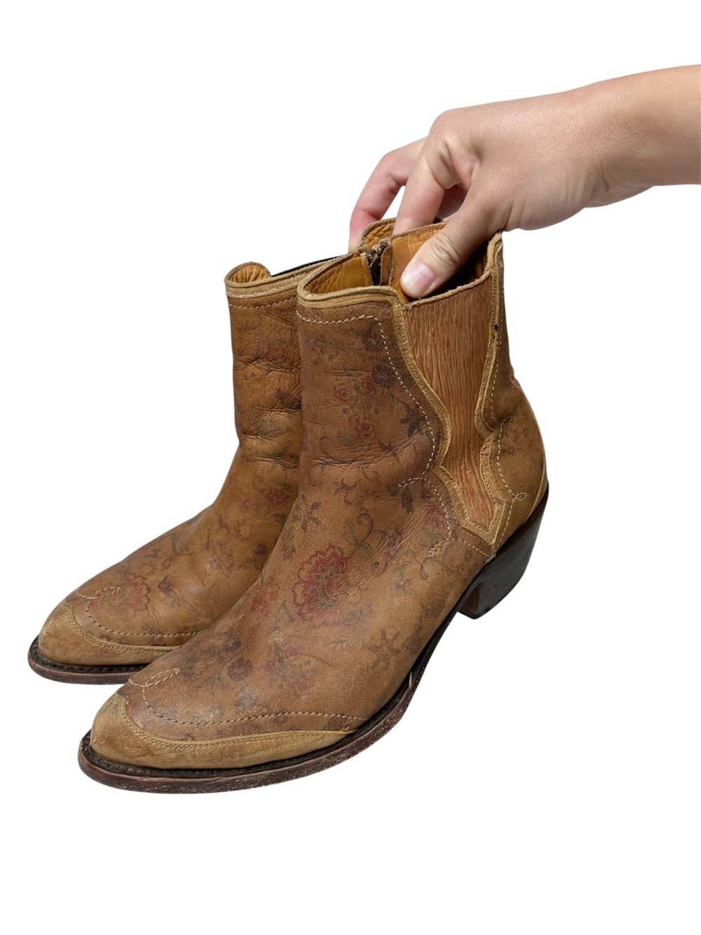 LUCCHESE Women’s Gia Western Floral Leather Booties Size 10